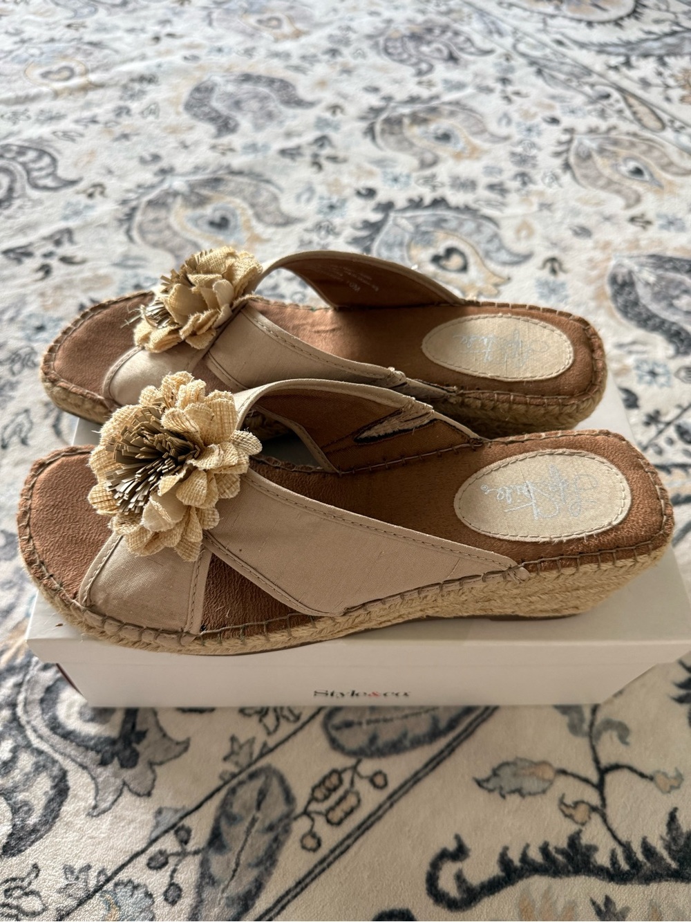 Life Stride Beige Floral Espadrille Wedge Slides